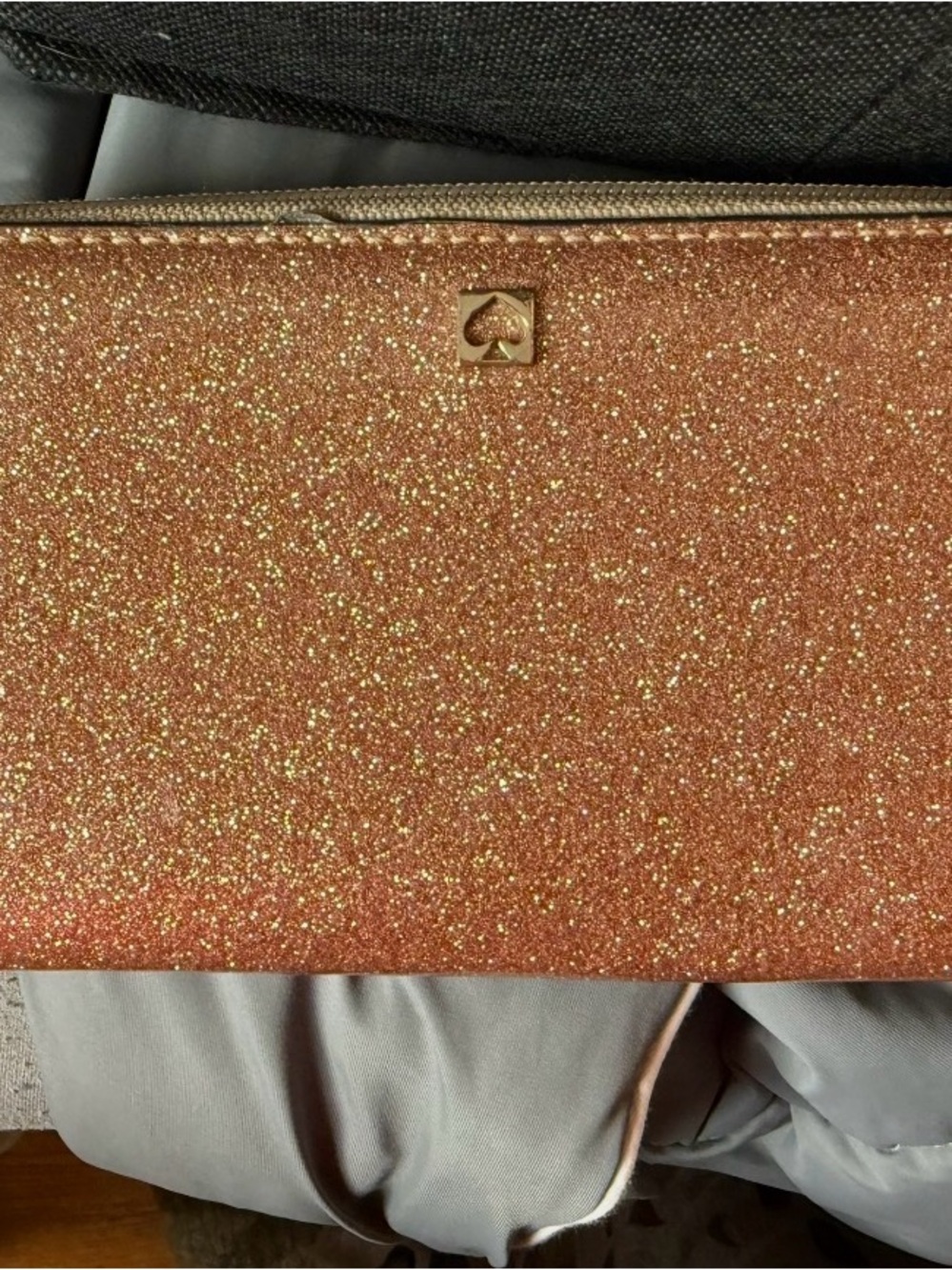 Kate Spade Mavis Street Neda Rose Gold Glitter Zip Around Continental Wallet